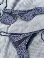 ZAFUL Leopard Mesh Insert One Shoulder Thong Bikini Swimwear In WHITE