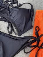 ZAFUL Textured Tie Side Cut Out Criss Cross String Bikini Swimwear In BLACK ZAFUL 2025