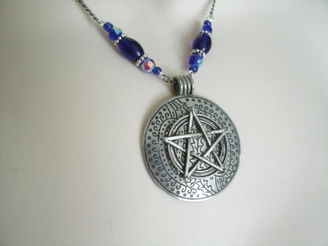 Rose Quartz Crescent Moon Pentacle Necklace pagan witchcraft wiccan pentagram handmade jewelry witch wicca metaphysical magic