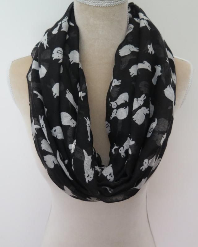 Infinity Scarf Jersey Or Chiffon White Bunny Rabbit Unisex Fashion Loop Scarves