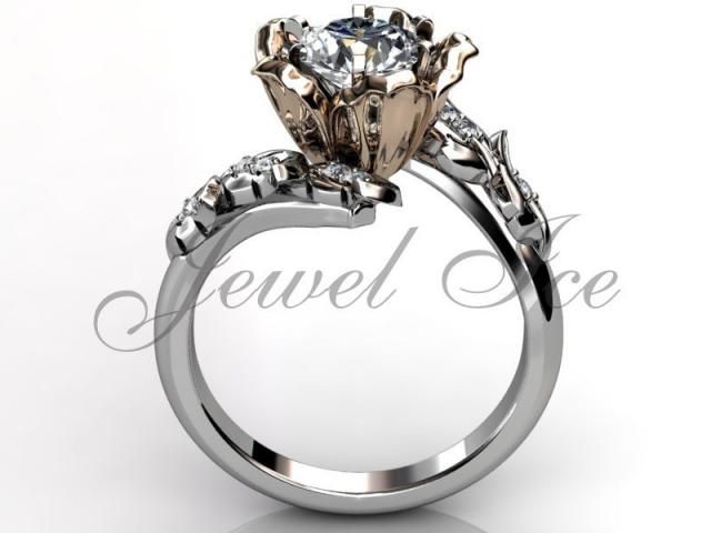 Humor 3ct Round Cut Lotus Flower White Diamond Wedding Bridal Ring In 14k White Gold Jewelry & Watches