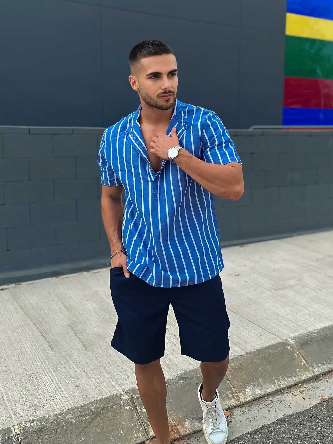 Men's Half Buttoned Casual Vertical Striped Office Pullover