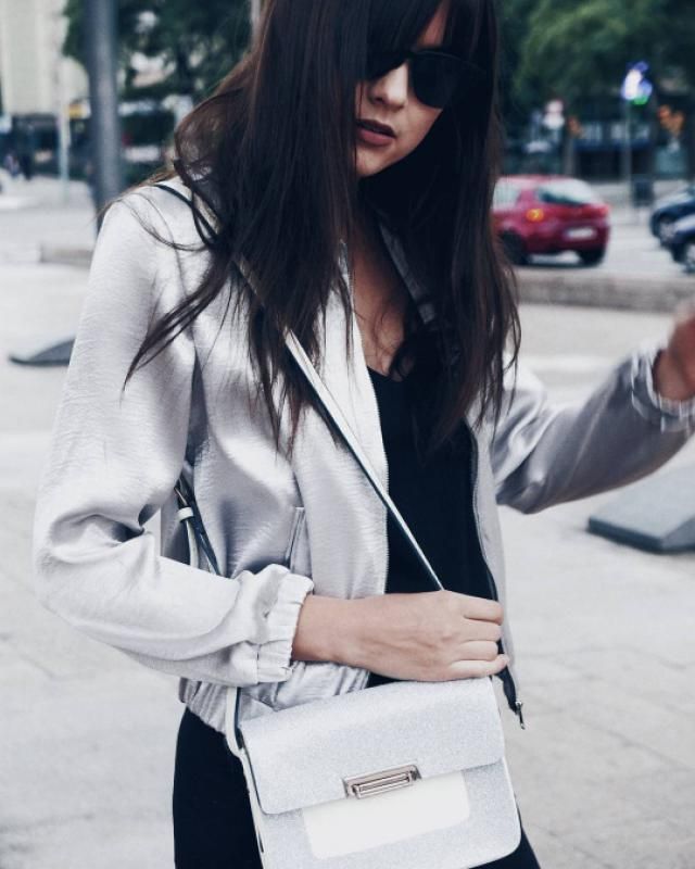silver cropped bomber jacket