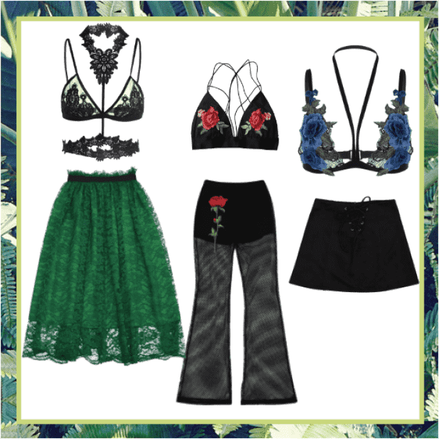 Lace Floral Applique Caged Bra BLUE Intimates S ZAFUL