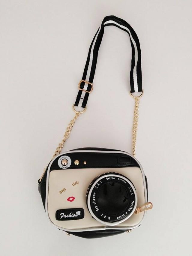 Novelty Camera Shaped Cross Body Bag WHITE AND BLACK Crossbody Bags
