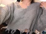 Ripped Neck Loose Fit Sweater main image 1