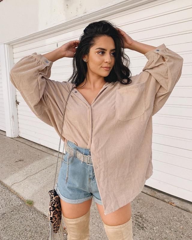 Pocket Oversized Corduroy Shirt In BEIGE | ZAFUL 2025