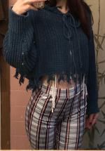 hooded zip up distressed cropped cardigan