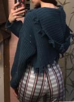 hooded zip up distressed cropped cardigan