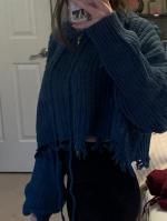 hooded zip up distressed cropped cardigan