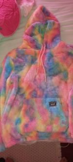 kangaroo pocket tie dye faux fur fluffy moletom com capuz