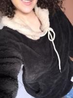 colorblock splicing drawstring fluffy moletom com capuz