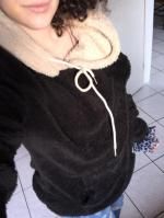 colorblock splicing drawstring fluffy moletom com capuz