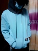 color block letter patch detail pouch pocket fleece hoodie