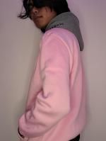 color block letter patch detail pouch pocket fleece hoodie