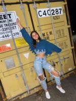 hooded zip up distressed cropped cardigan