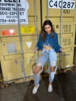 hooded zip up distressed cropped cardigan