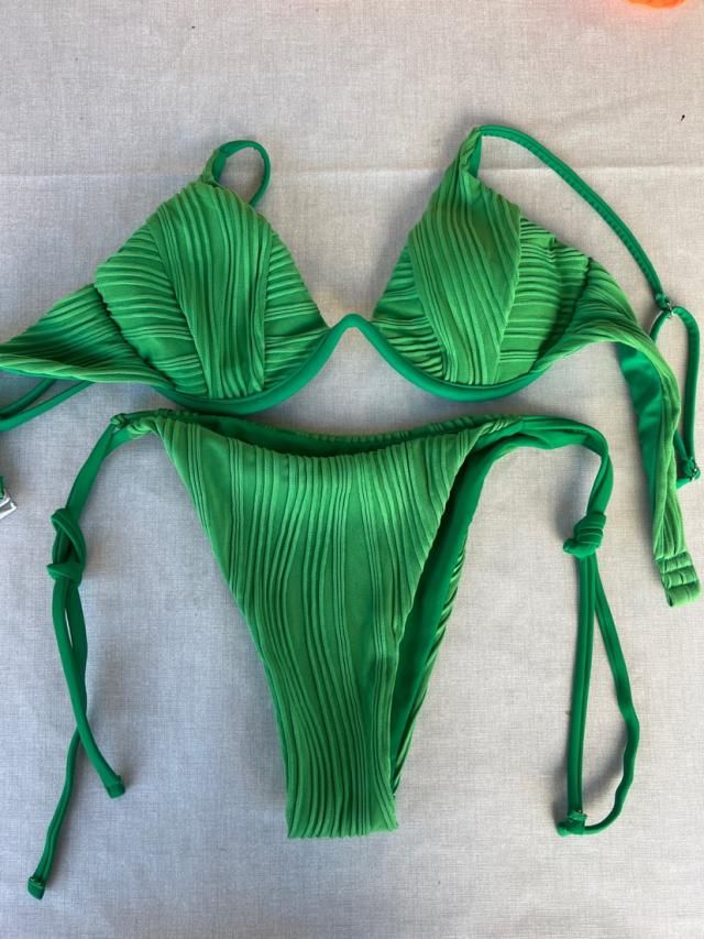 ZAFUL Damen Bikini-Set – Sexy Gerippter Badeanzug Mit Bügel & Seitenbindern