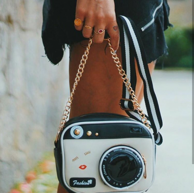 Novelty Camera Shaped Cross Body Bag WHITE AND BLACK Crossbody Bags