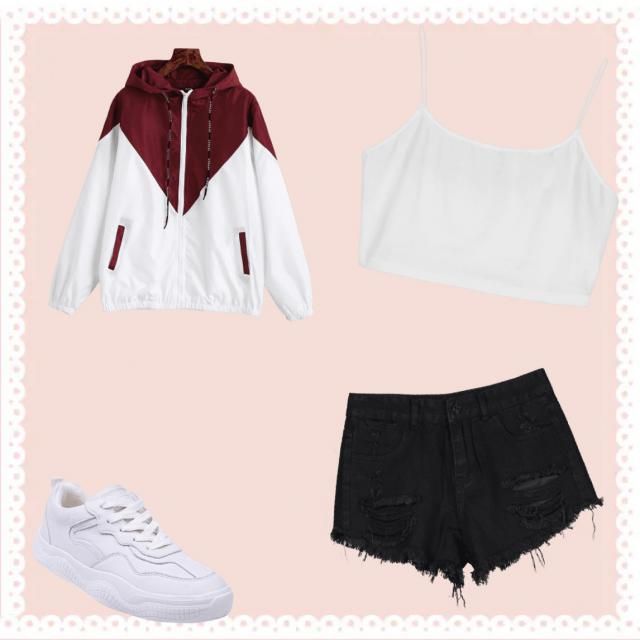 Hooded windbreaker with rhinestones