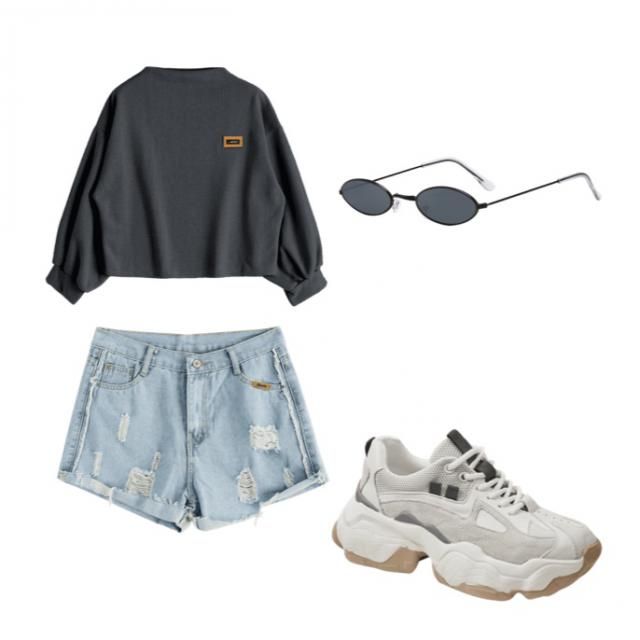 Slit Round Neck Lantern Sleeve Sweatshirt