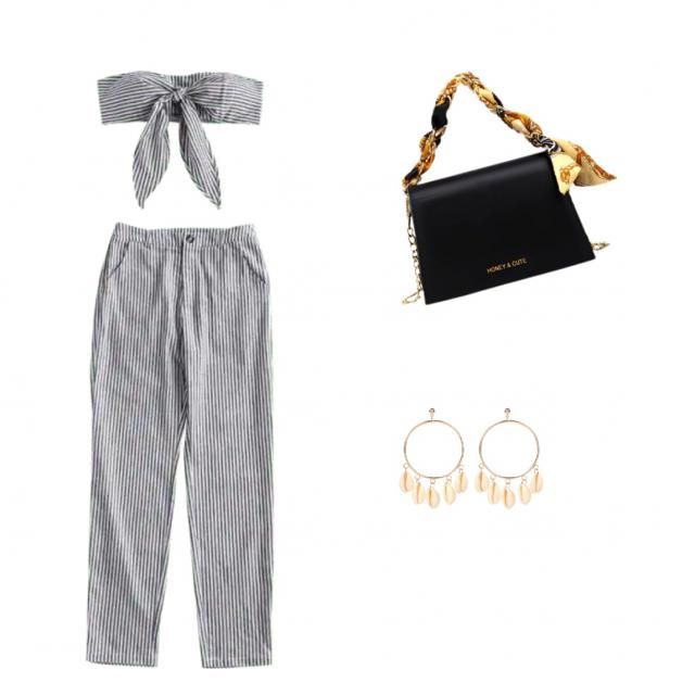 Fresh Striped Halter Top Pants Set main image 0