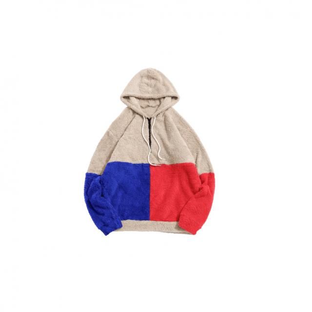 zaful color blocking splicing fuzzy pullover